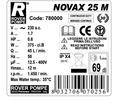 Rover Electric Pump Novax 25 M