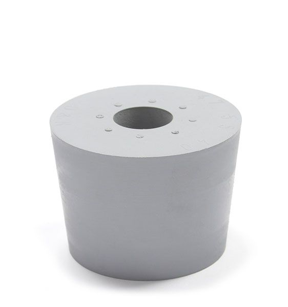 Rubber stopper grey 47 x 55 mm with hole (diameter 17 mm).