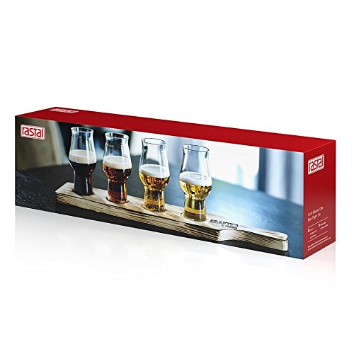 Rastal Beer Flight Proeverij-set 4 x 0,195 l Glazenset + Houten plank