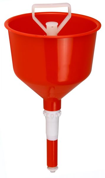 Automatically self-closing funnel red