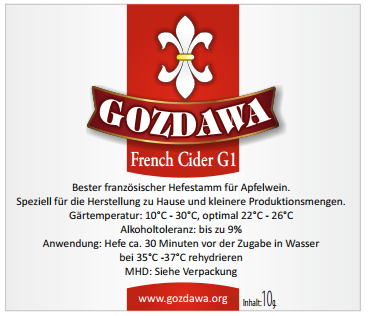 GOZDAWA French Cider G1 (FCG1) - obergärige Trockenhefe 10g