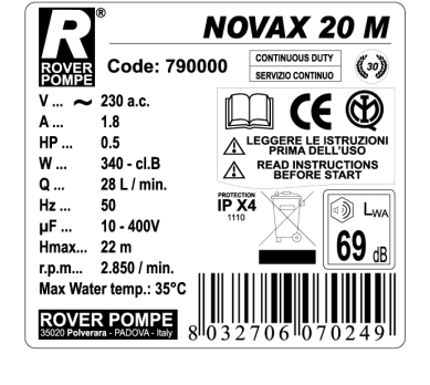 Rover Pompe électrique Novax 20 M