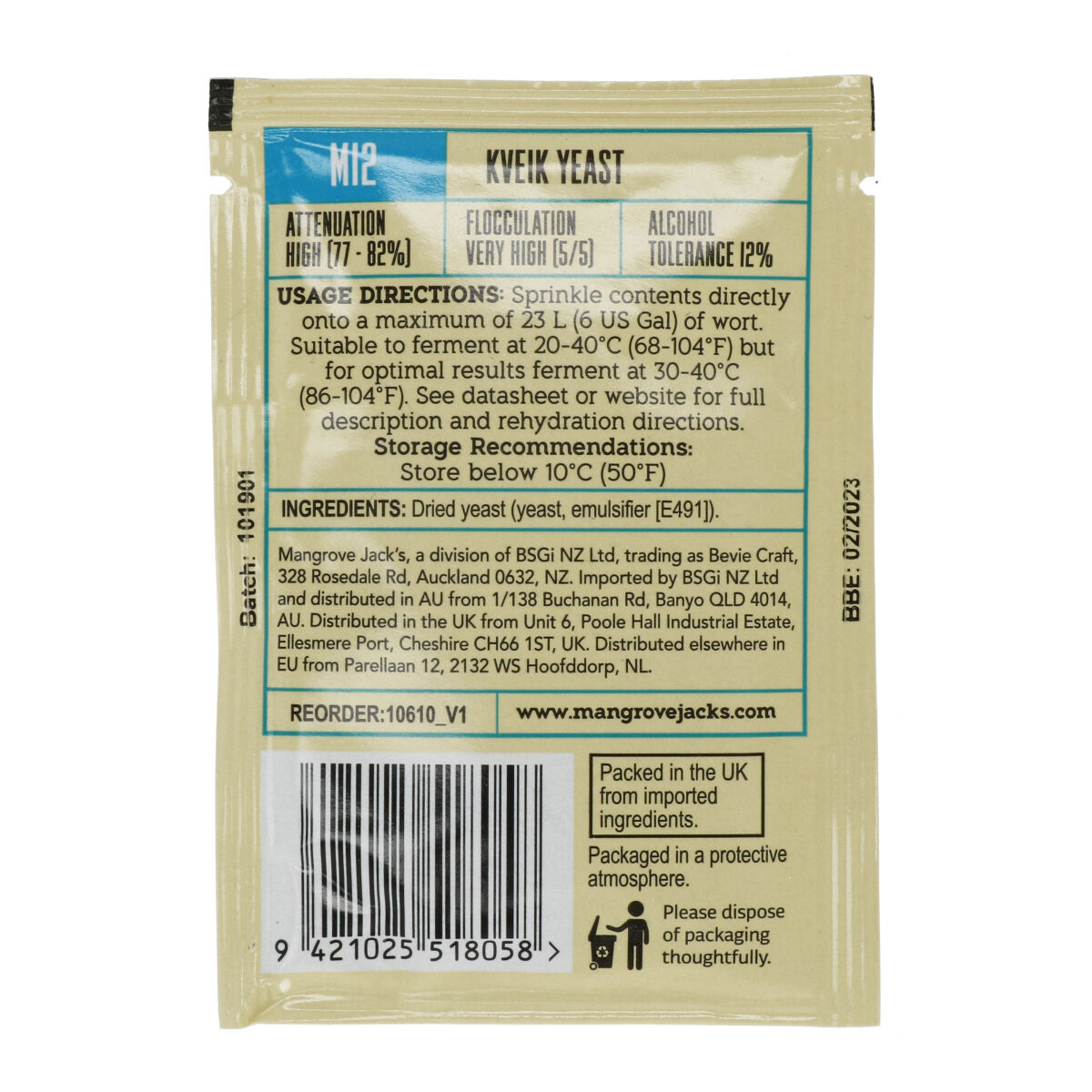 Mangrove Jacks Voss Kveik Yeast  M12 10 gr