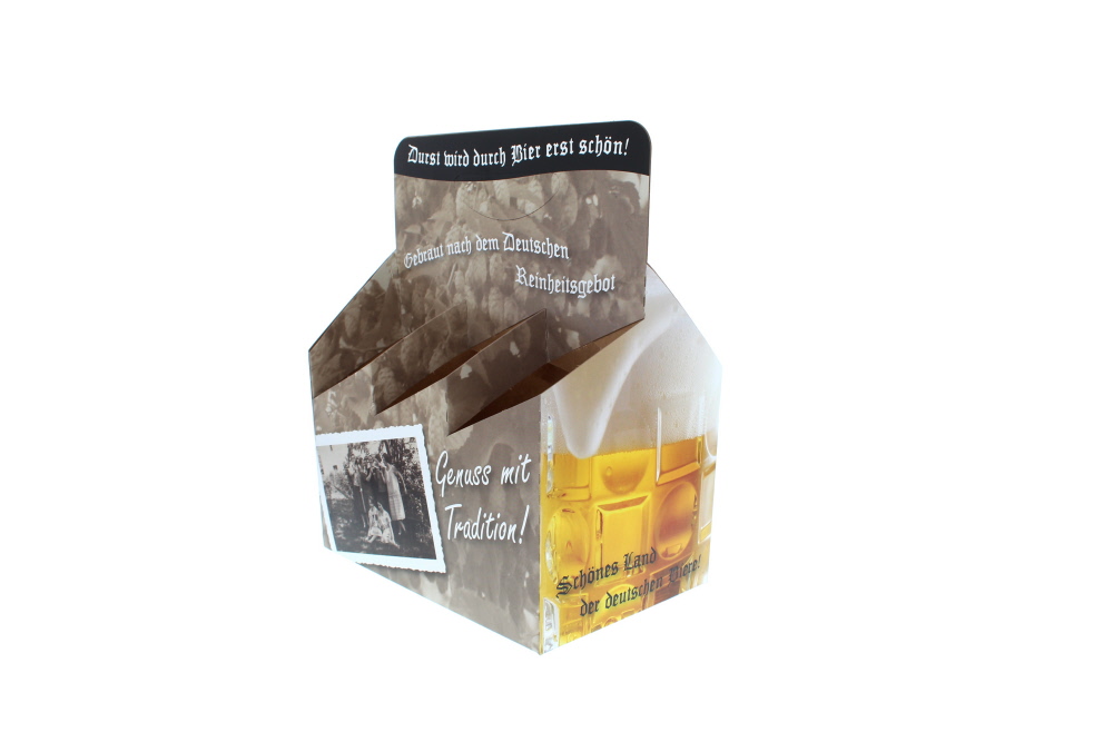 Flessendrager voor 6 flessen van karton - Motief Bier-Nostalgie