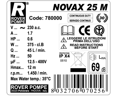 Rover Pompe électrique Novax 25 M