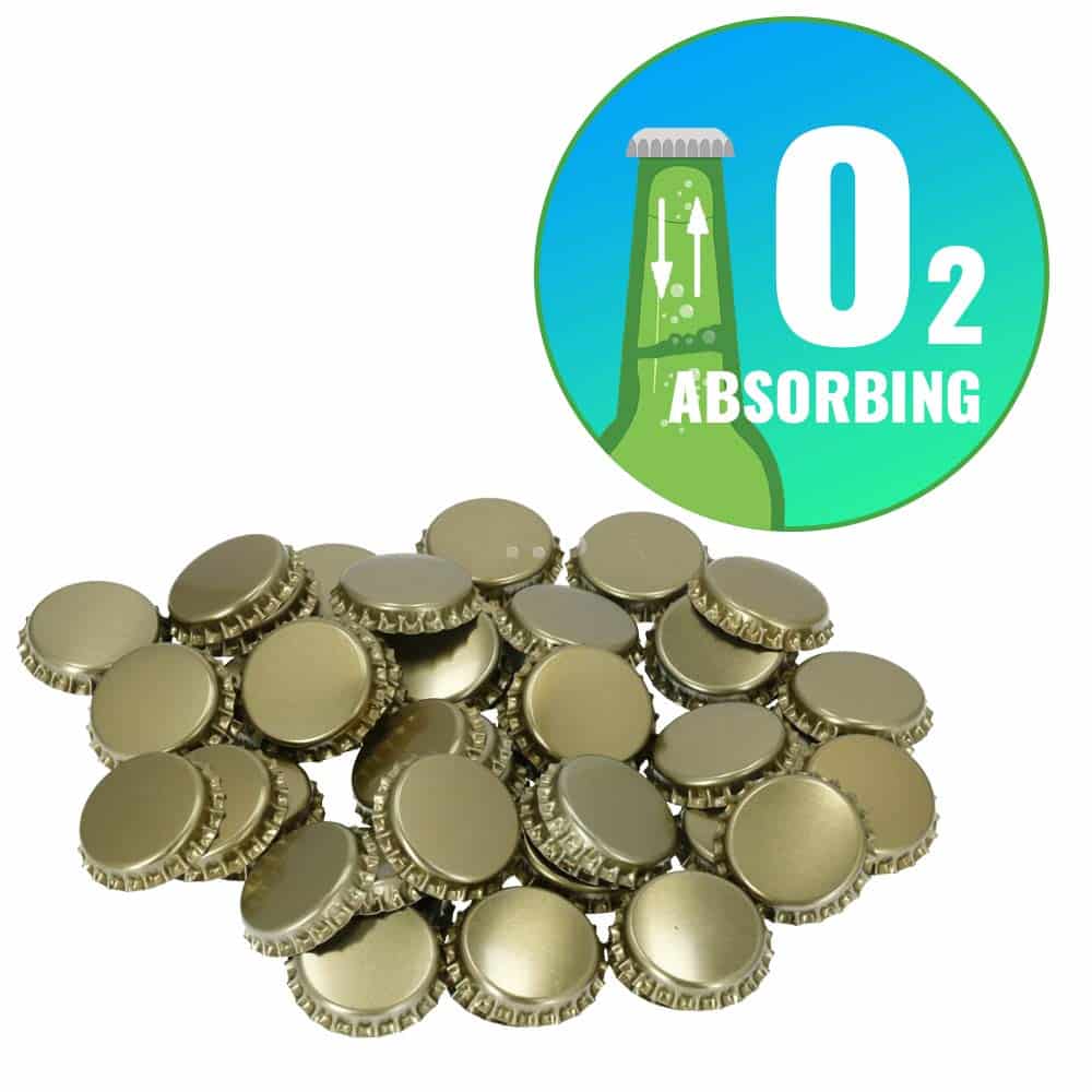 Crown Caps O2 absorbing 26 mm GOLD 100 pcs