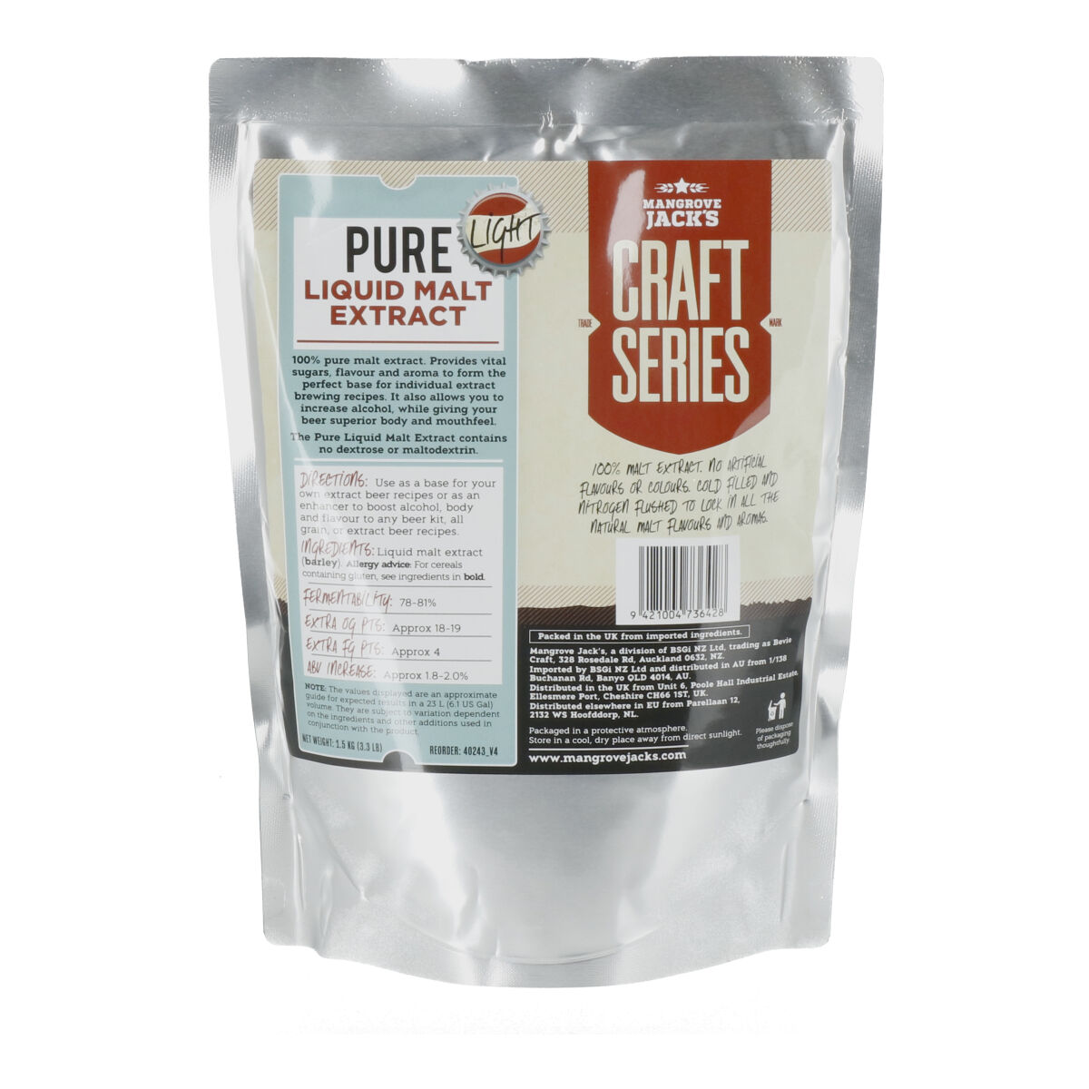 MJ's Pure Liquid malt Extract Light 1,2kg